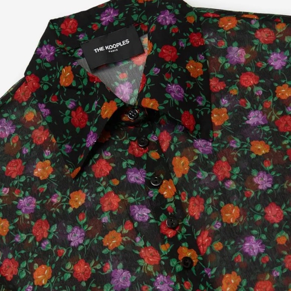The Kooples BLACK SILK SHIRT WITH FLORAL PRINT - Picture 2 of 5